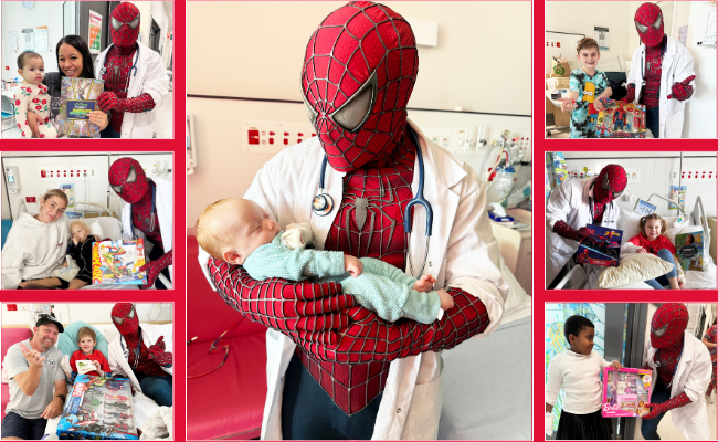 Collage of images with 'Spiderman' and children