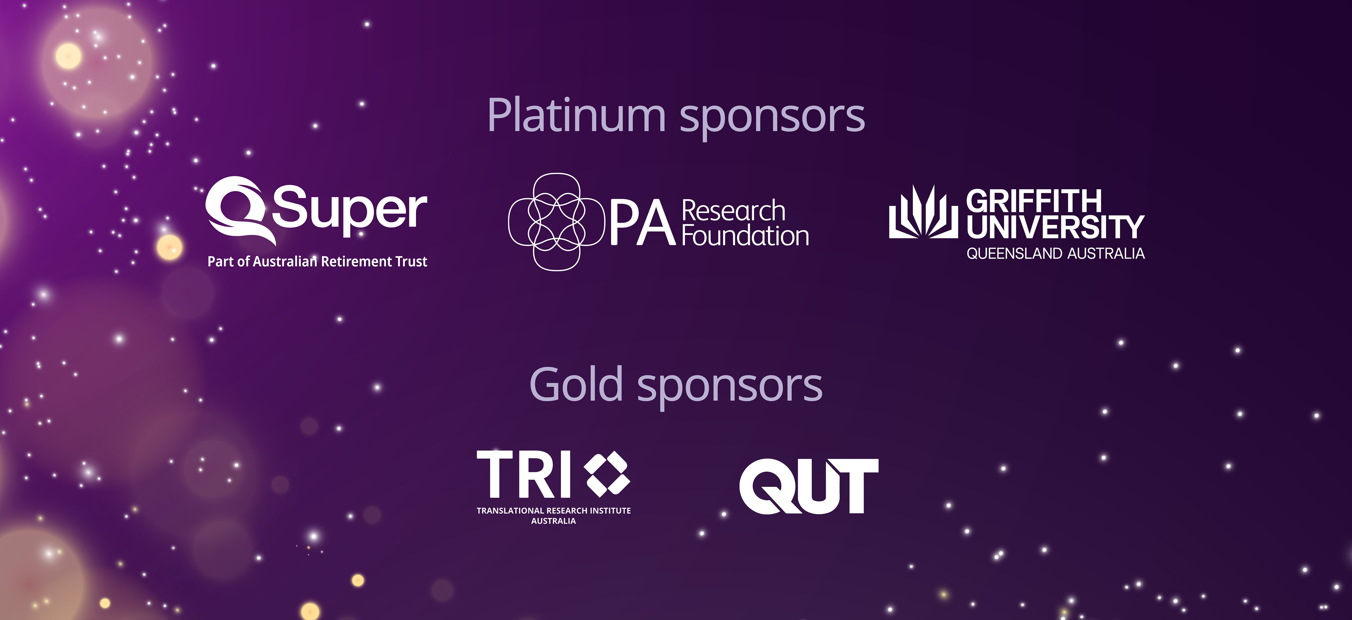 Sponsor logos against a purple background
