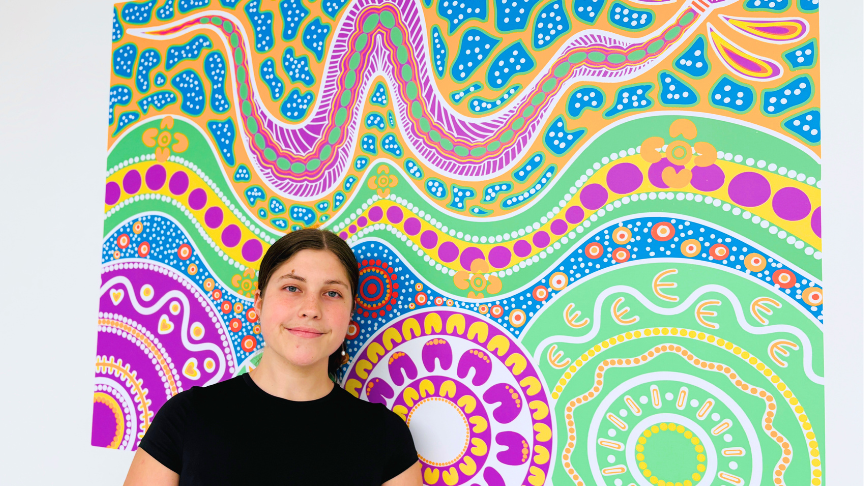 Artist and bright artwork